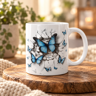 Hrnek „Modří motýli – 3D efekt“ – 330 ml
